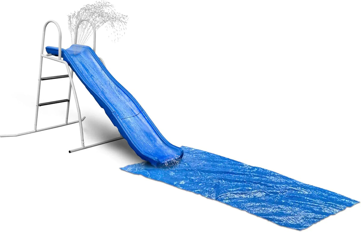 XDP Recreation 6 Foot Water Wave Slide with Built In Adjustable Sprinkler, Freestanding with Ground Pad and Hose Extension for Lawn Fun, Ages 3 to 8