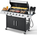Upgraded 4 Burner BBQ Propane Gas Grill with Cast Iron Grates & Side Stove, 44,000 BTU Stainless Steel Burner Barbecue Grill for Patio, Camping, Outdoor Cooking MELLCOM