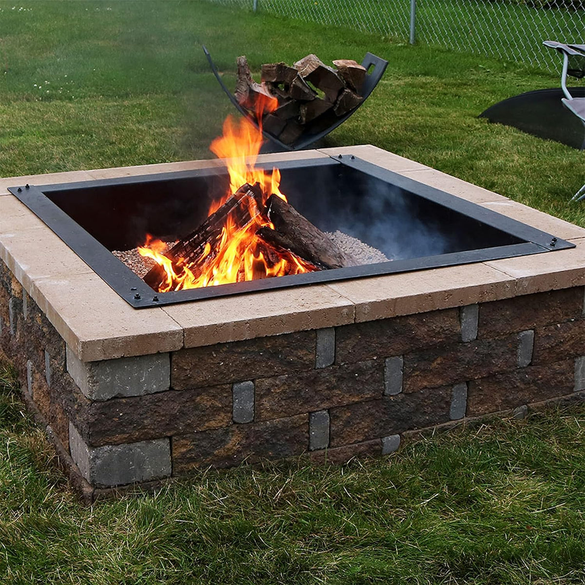 Sunnydaze Fire Ring for Outside - Heavy-Duty Wood-Burning Metal Fire Pit Ring Insert - 36-Inch Square Outer/30-Inch Square Inner Diameter