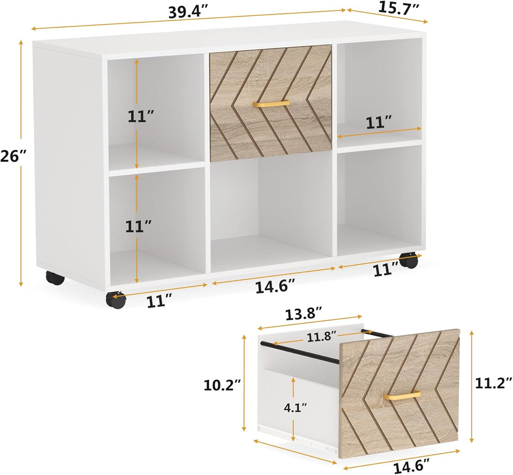 Tribesigns 2 Drawer File Cabinet, Large Mobile Lateral Filing Cabinet for Letter Size, Printer Stand with Storage Shelves and Rolling Wheels for Home Office (White)