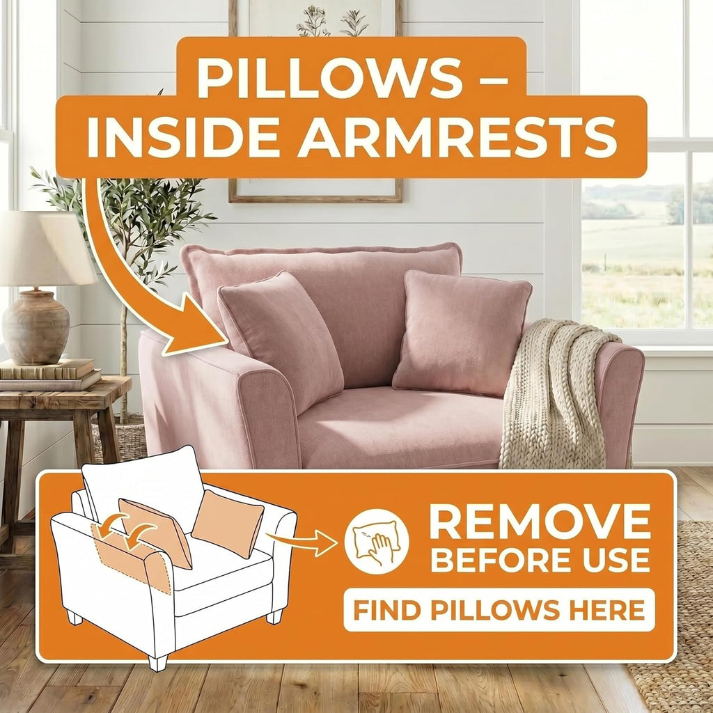 Merax 46.3" Chenille Accent Chair, Oversized Reading Armchair w/2 Pillows, Modern Corner Single Cloud Sofa Arm Chairs, Comfortable Living Room Deep Cushion Seating for Office & Apartment, Pale Pink