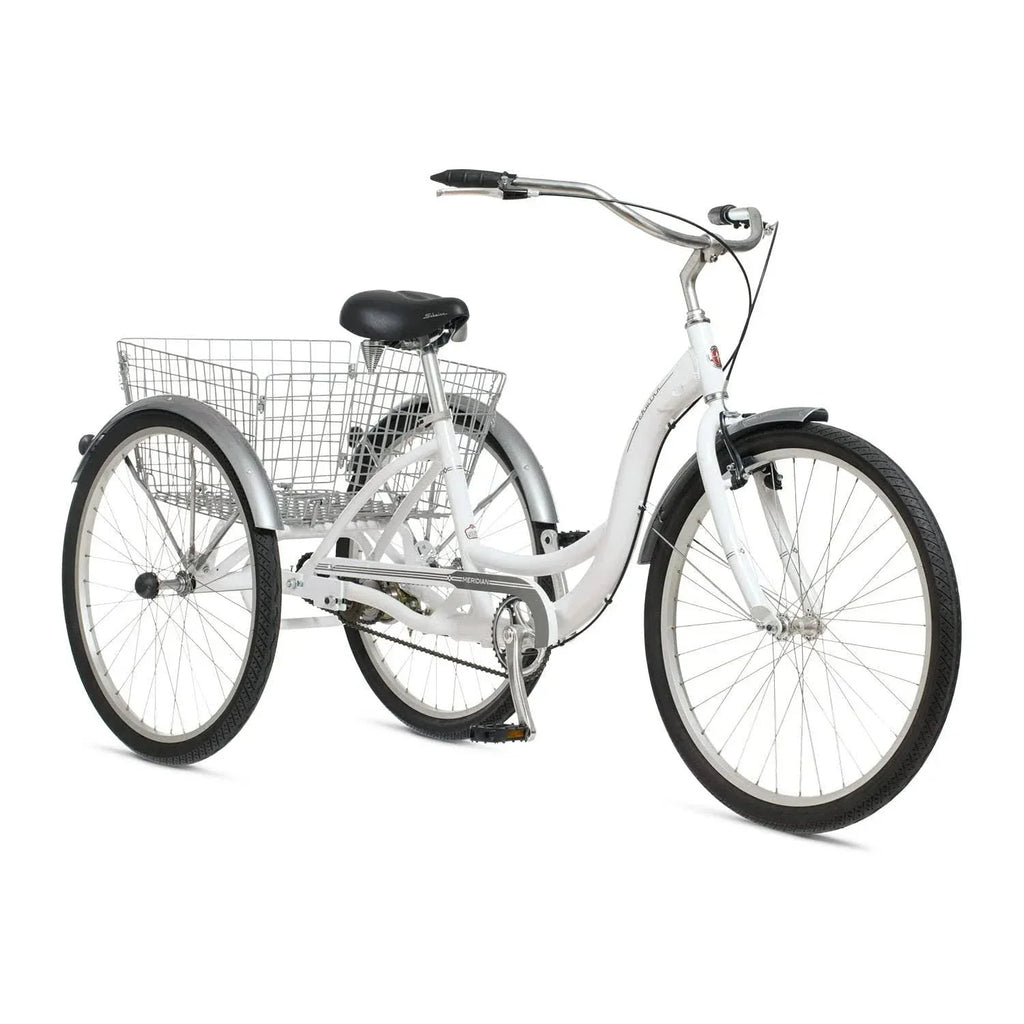 Schwinn Meridian Adult Tricycle Bike Mens and Womens Three Wheel Beach Cruiser 26-inch Wheels Low Step-Through Frame Wide Seat Rear Folding Basket Sin
