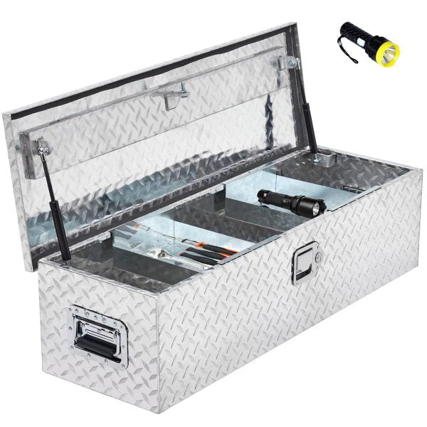 48 Inch Diamond Plate Truck Bed Tool Box with Shelf Silver