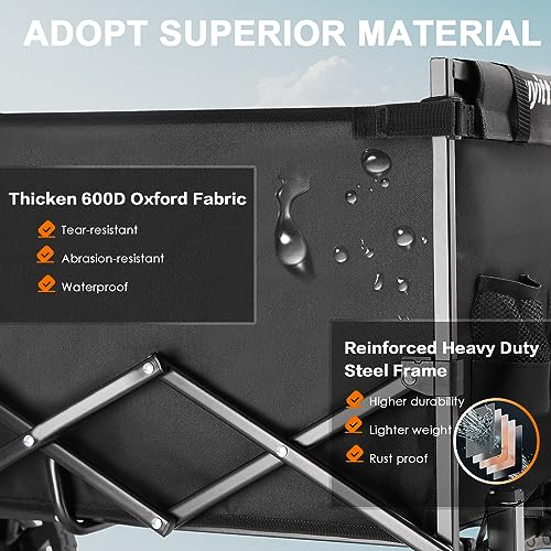 Uyittour Collapsible Wagon Cart Heavy Duty Foldable, Utility Grocery Wagon for Camping Sports Shopping