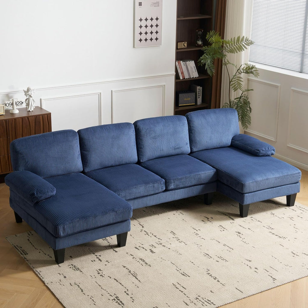 VINGLI 110" Sectional Couches for Living Room,U Shaped Couch with Double Chaise, 4-Seat Sofa Set with Chenille Fabric for Home Furniture,Beige