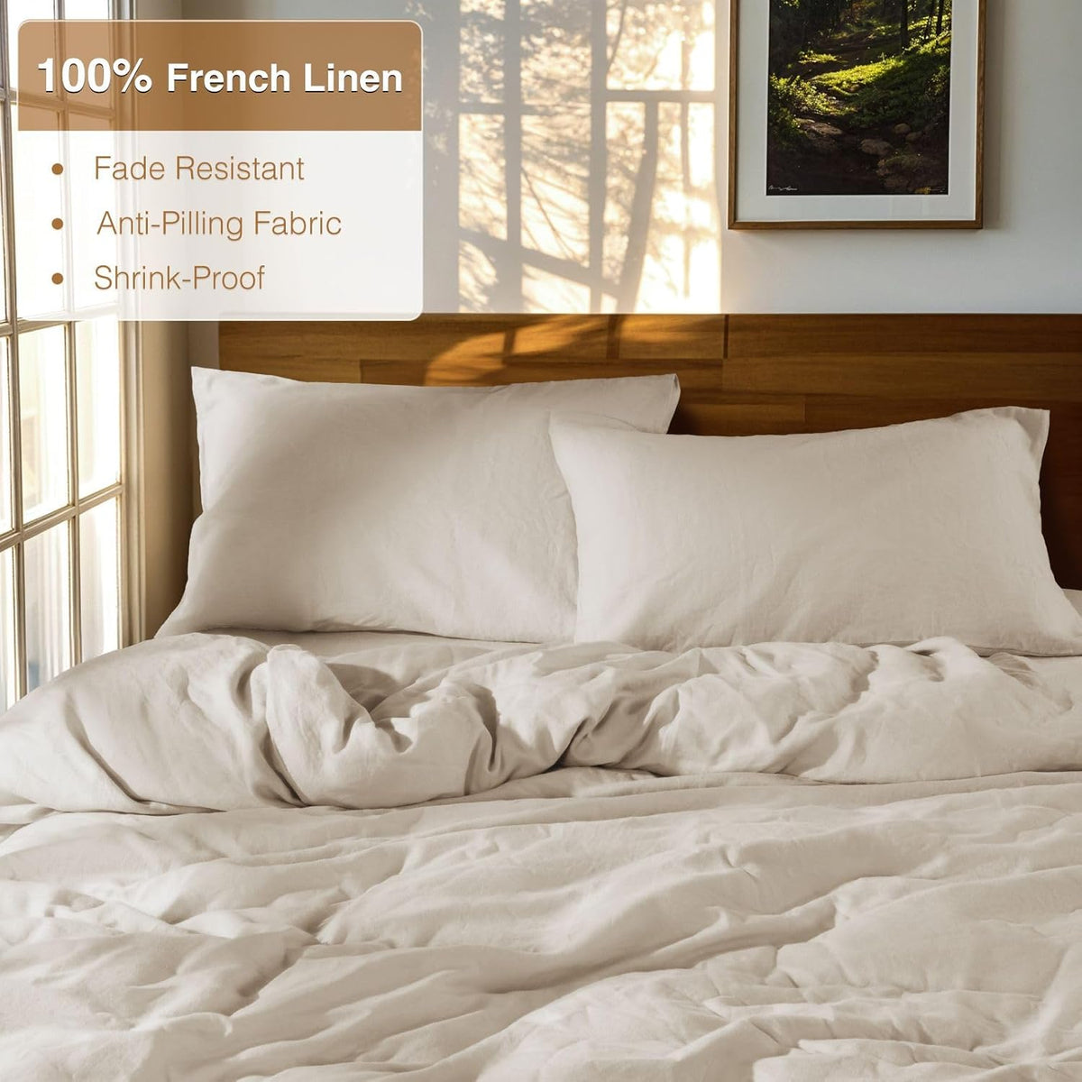 SONORO KATE 100% French Linen Duvet Cover Queen Size, Soft Breathable for Hot Sleepers, Moisture Wicking & Durable Cover Set - Zipper Closure & 4 Corner Ties Duvet Covers 3 Piece (Linen,Queen)