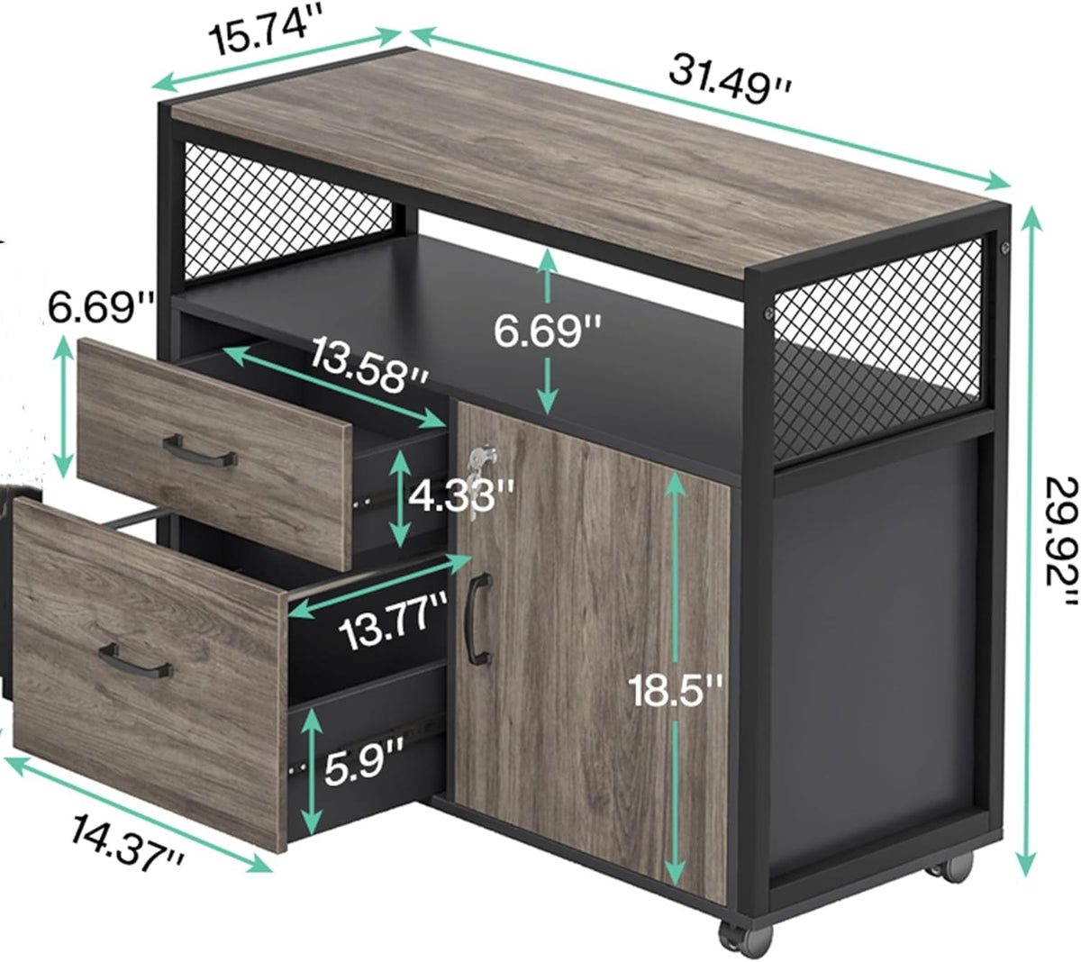 Tribesigns Modern File Cabinet with Drawers for Letter-Sized File and Door, Lockable lateral Filing Cabinet Printer Stand with Storage Shelves and with Rolling Caster for Home Office (Gray)