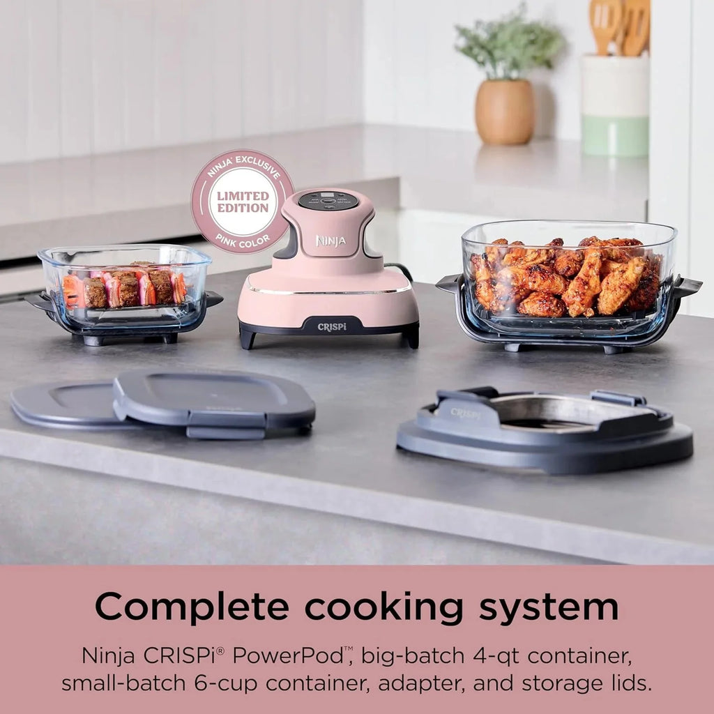 Ninja Crispi 4-in-1 Portable Glass Air Fryer Cooking System, 1500W, 4QT & 6-Cup TempWare Glass Containers with Storage Lids, Microwave, Freezer & Dishwasher Safe