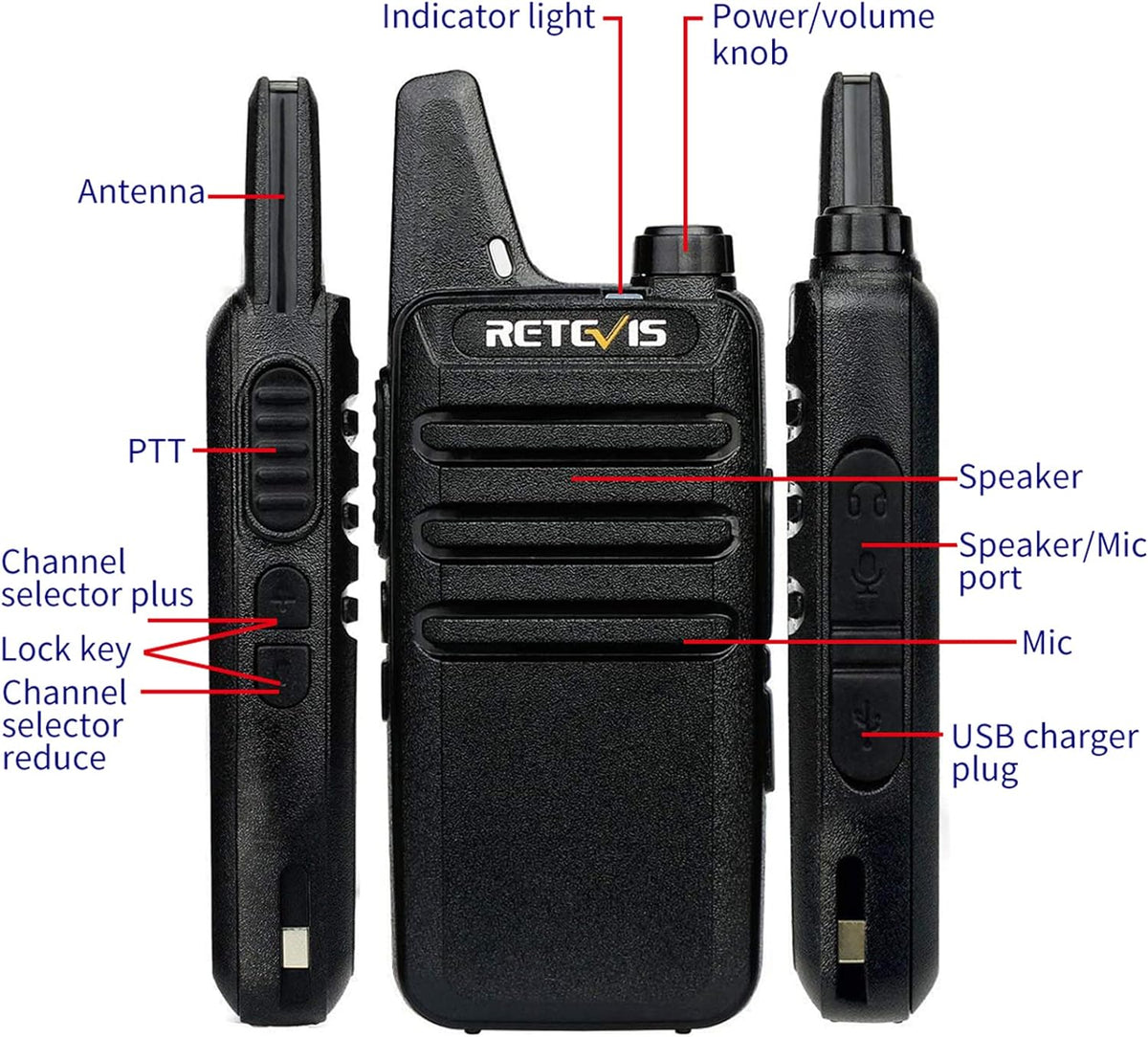 Talkies Mini, Rechargeable Two Way Radio Long Range, 2 Way Radio Small, Portable VOX, for Business Commercial Work School Church Restaurant (20 Pack,Black)