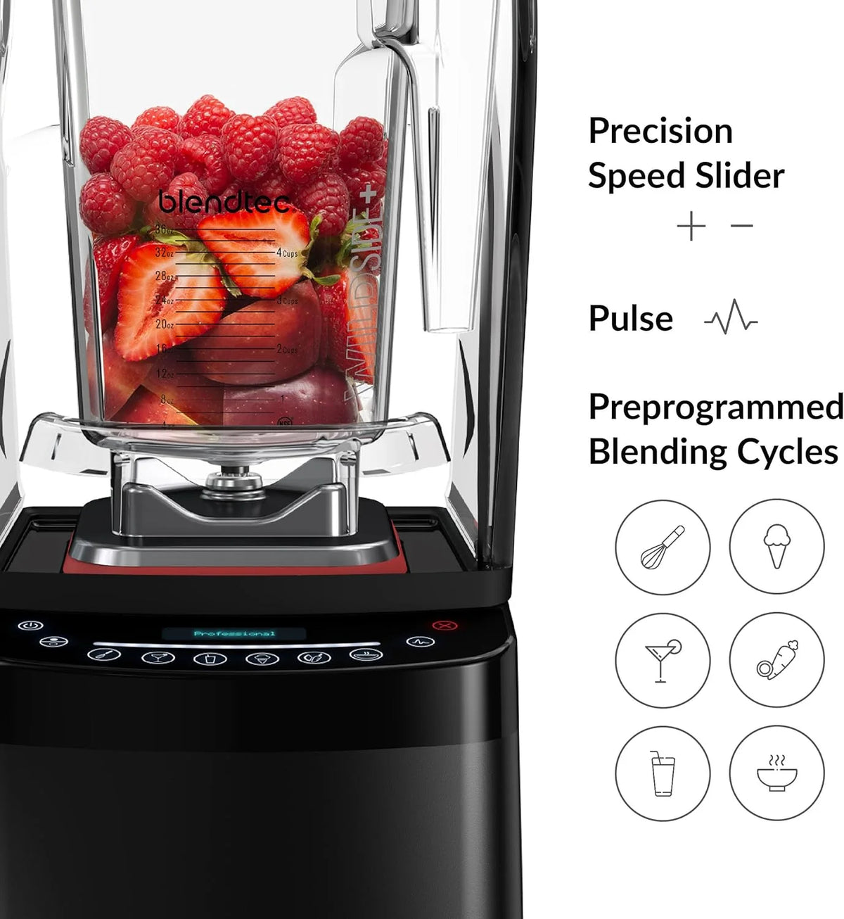 Blendtec Professional 800 - Blender with WildSide+ Jar (90 oz) for Smoothies & Frozen Drinks - Quietest Professional-Grade Power - 11-Speed Touch Slider - Easy to Clean - Black