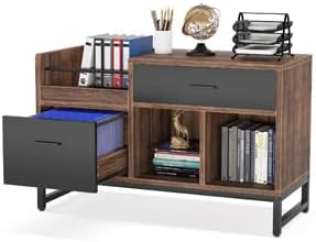 Tribesigns Rustic Brown 39 inch File Cabinet with 2 Drawers, Lateral Filing Cabinets, Printer Stand with Open Storage Shelves and Letter Size/A4 Size Drawer for Home Office
