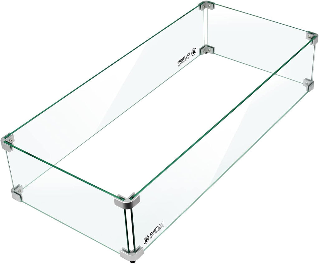 Holy Fire 35.5" L x 15.5" x 6" Rectangle Fire Pit Glass Wind Guard Clear Tempered Glass Flame Protective Pane Wind Resistant - Fits 30”x10 Fire Pit Burner Pan
