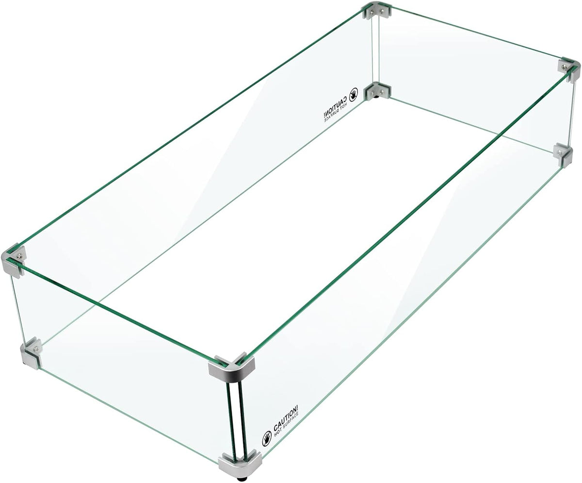 Holy Fire 35.5" L x 15.5" x 6" Rectangle Fire Pit Glass Wind Guard Clear Tempered Glass Flame Protective Pane Wind Resistant - Fits 30”x10 Fire Pit Burner Pan