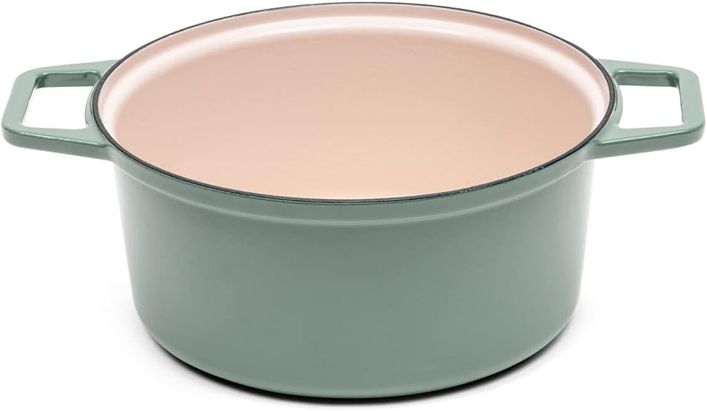 Misen 7 QT Enameled Cast Iron Dutch Oven - Chip-Resistant Enamel Coating - Thick Iron Core For Heat Retention - Large Cooking Surface - Oven Safe, Induction Compatible - Grill and Silicone Lid, Green
