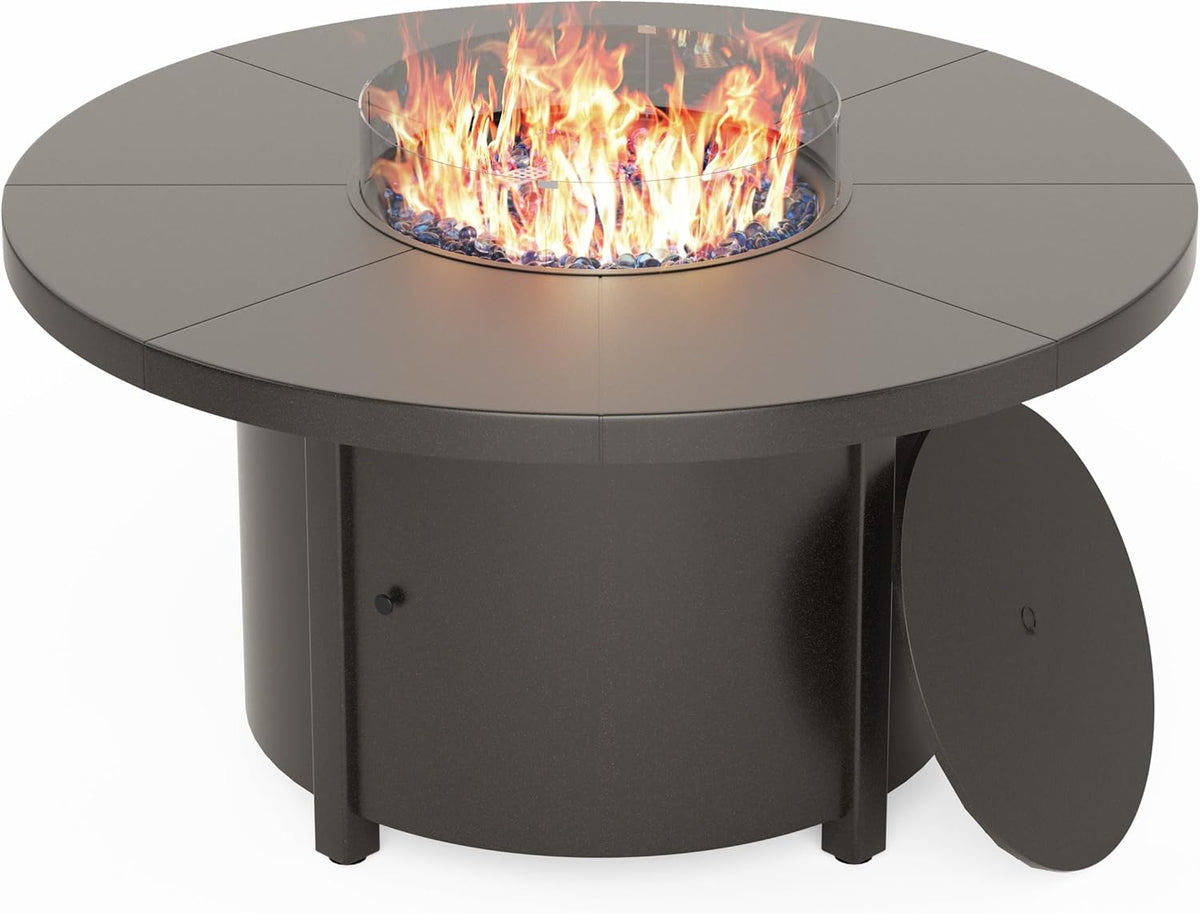 Kullavik 48" Round Propane Fire Pit Table,55000 BTU Auto-Ignitiongas Gas Fire Table with Fire Glass and Lid,Waterproof Cover and Pumice Stone for Patio,Balcony,Garden