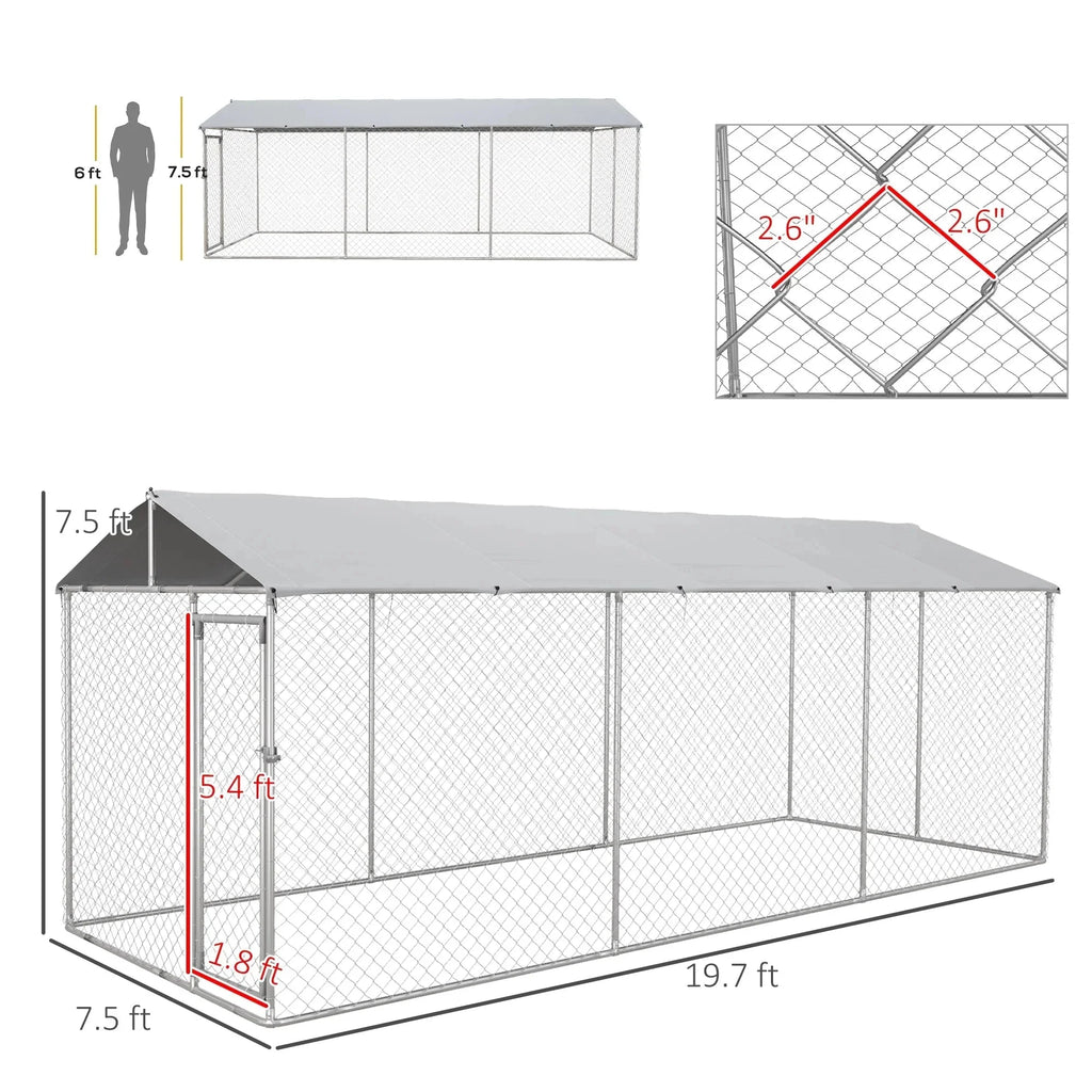 PawHut 19.7' x 7.5' x 7.5' Outdoor Dog Kennel W/ Waterproof Roof