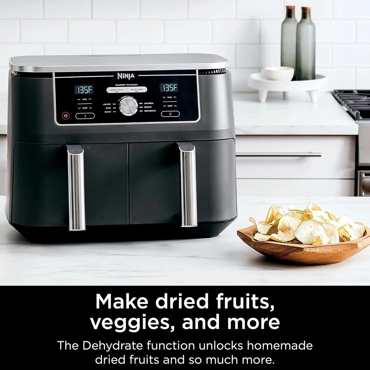 Ninja Foodi 10QT 6-in-1 DualZone Smart XL Air Fryer, 2 Independent 5QT Baskets, Smart Cook Thermometer, Match Cook, Smart Finish, Air Fry, Roast, Bake, Dehydrate, Reheat, Grey, DZ550