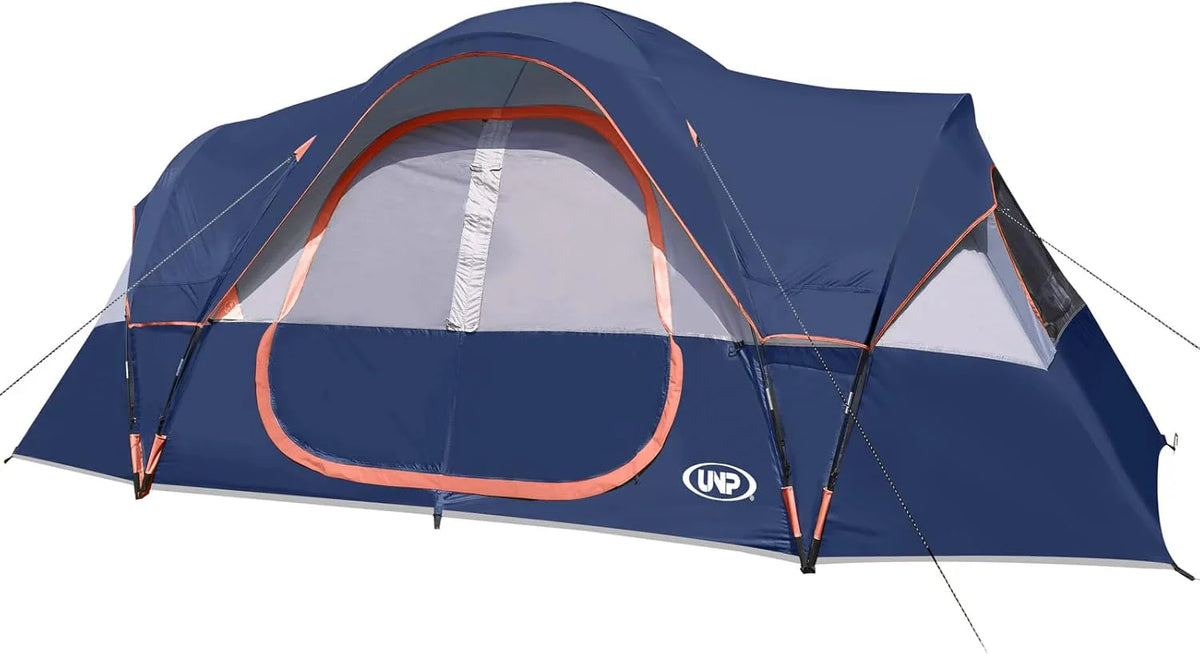 UNP Camping Tent 10-Person-Family Tents, Parties, Music Festival Tent, Big, Easy Up, 5 Large Mesh Windows, Double Layer, 2 Room, Waterproof, Weather Resistant, 18ft x 9ft x78in
