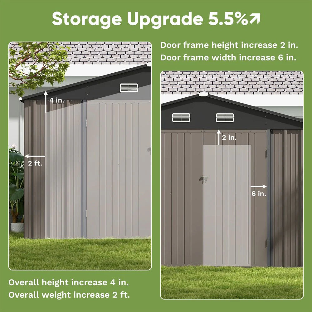 Patiowell 10×10 ft Metal Storage Shed, Sloping Roof, Double Lockable Doors, Galvanized Steel, Coffee Brown