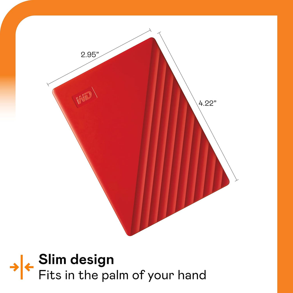 WD 2TB My Passport, Portable External Hard Drive, Red, backup software with defense against ransomware, and password protection, USB 3.1/USB 3.0 compatible - WDBYVG0020BRD-WESN