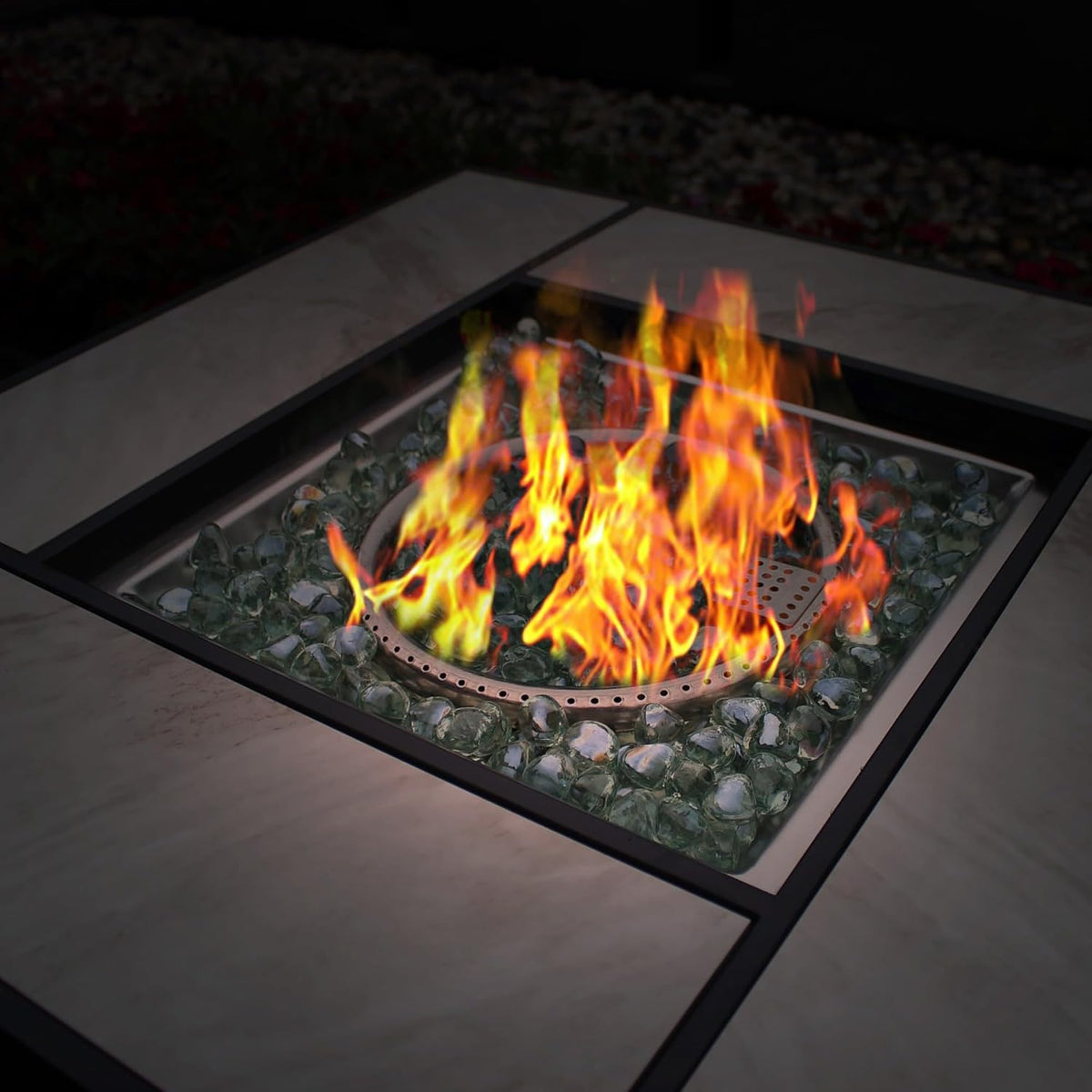 OutVue 30" Propane Fire Pit with Real Ceramic Tabletop, 50000 BTU Gas Firepit Table with Lid & Glass Rock, Outdoor Fire Pit for Dining or Party, Firepit for Outside, Patio, Garden, Yard