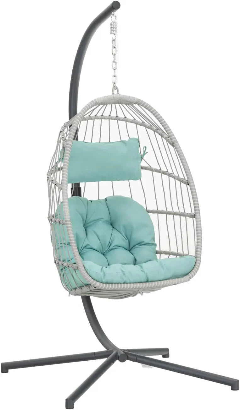 Yechen Indoor Outdoor Egg Hanging Chair with Stand, Patio Wicker Swing Egg Chair Indoor Swinging Chair Outdoor Hammock Egg Chair 350lbs Capacity for Patio Bedroom Balcony, Charcoal Grey (EG-001)