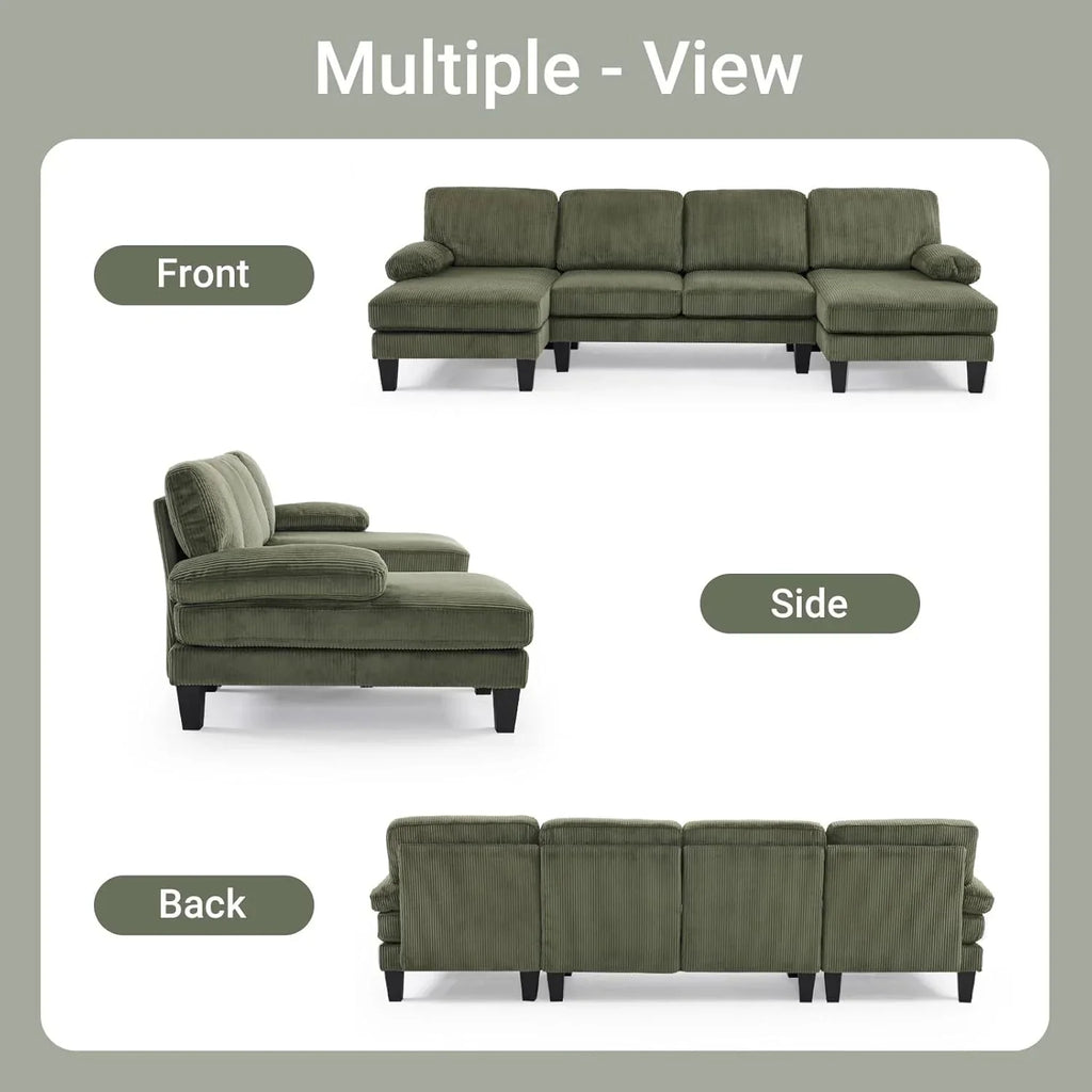 VINGLI 110" Sectional Couches for Living Room,U Shaped Couch with Double Chaise, 4-Seat Sofa Set with Chenille Fabric for Home Furniture,Beige