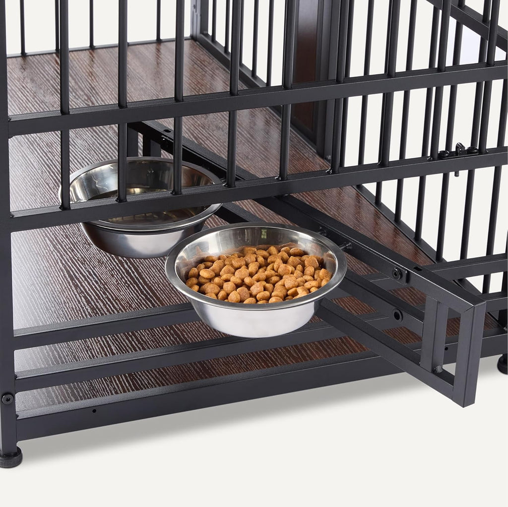 Amazon Basics Furniture Style Dog Crate, Two Bowls Included, 41" x 23.6" x 29.5", Walnut