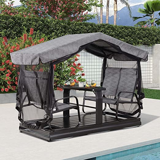 Outdoor Glider Benches for Outside Porch Patio Yard Retro Metal Glider Chair Outdoor