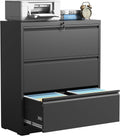 IKIMI 3 Drawer Lateral File Cabinets with Lock,Black Metal Lateral Filing Cabinet for Home Office,Wide Steel Storage Cabinet Commercial Drawer Cabinets for Legal/Letter/A4 Size Files Assembly Required