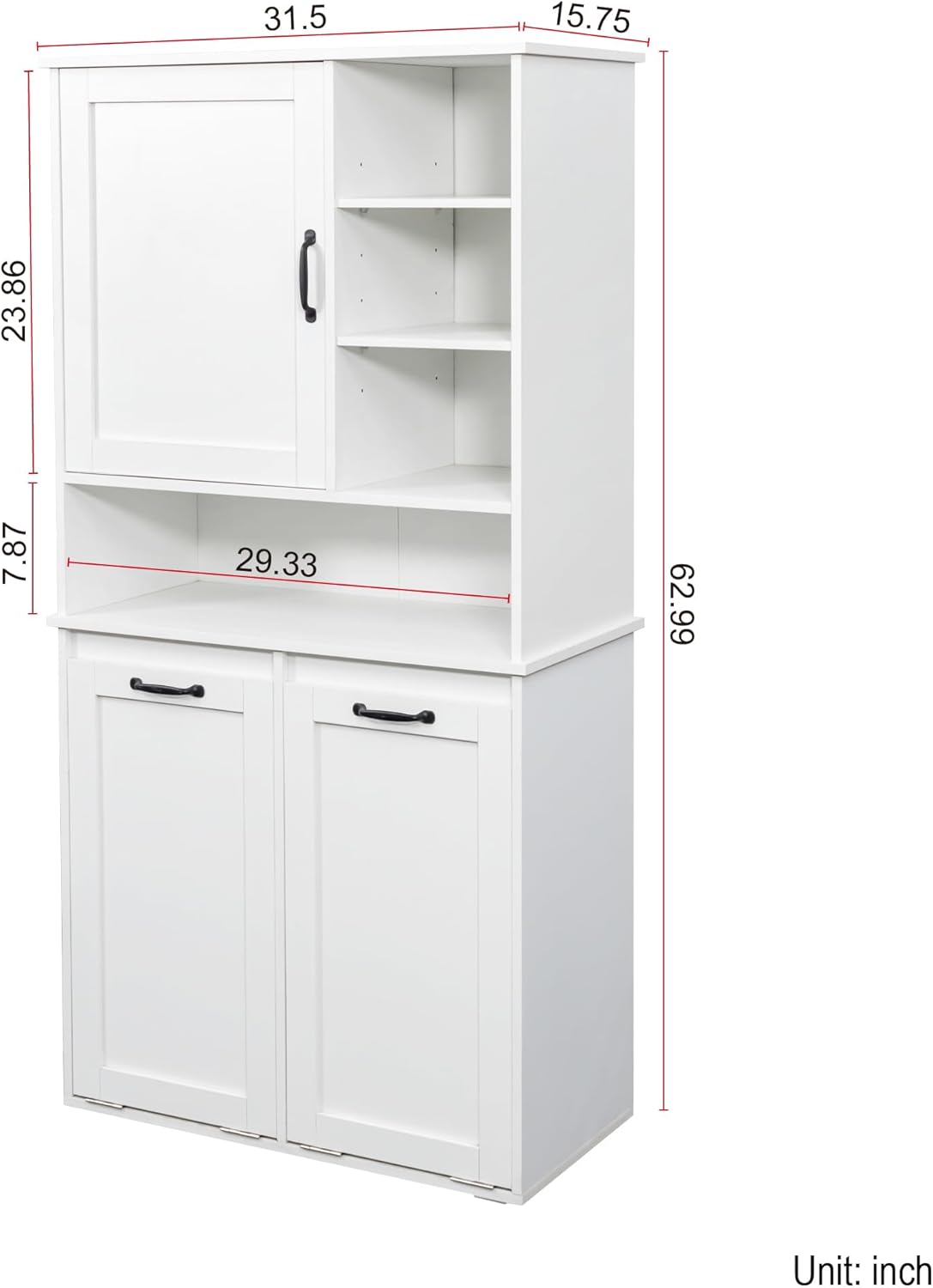 KEIKI 62.99'' H Laundry Cabinet with Doors and shelf, Tilt-Out Laundry Hamper, Multiple Storage Space, Freestanding Style, Open Shelve, Adjustable Shelf, White, (Style C)