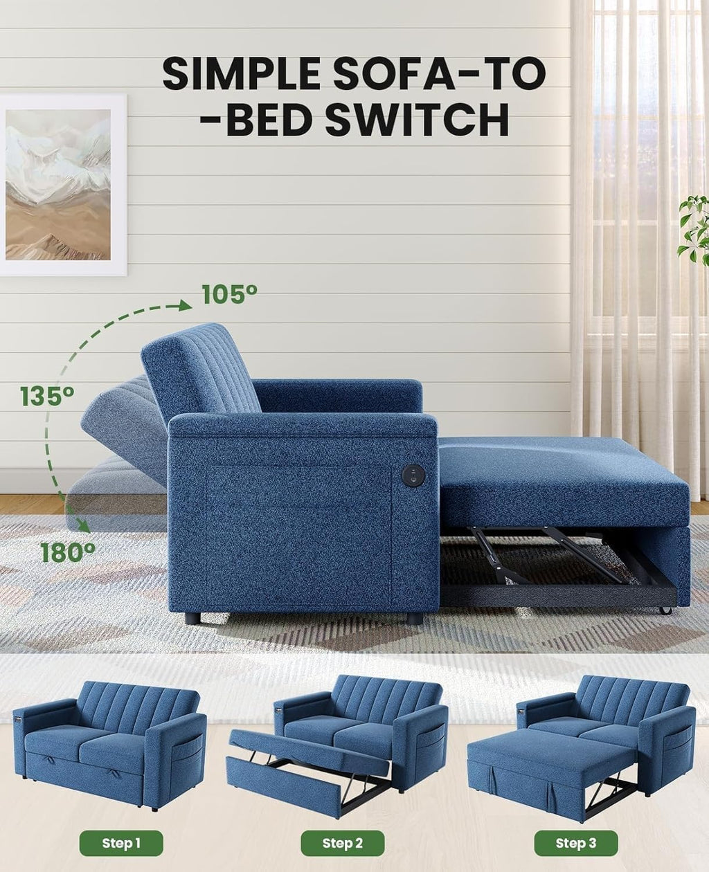 Sofa Bed 3-in-1 Convertible Sleeper Sofa