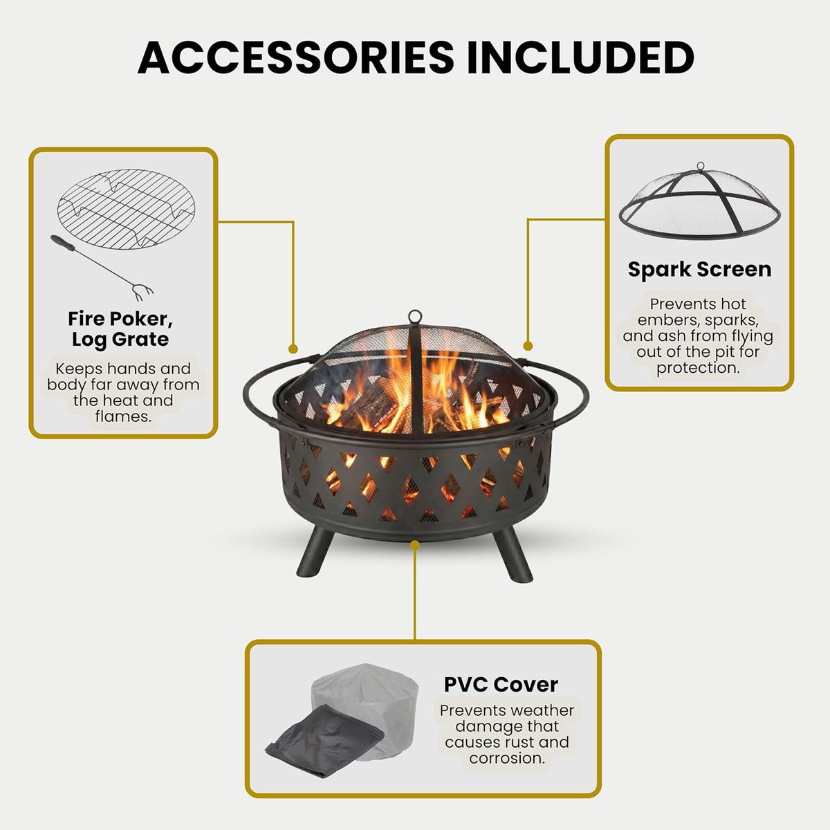 Fire Pit - 32-Inch Outdoor Wood Burning Firepit with Screen, Poker, and Cover - Outdoor Fire Pits for Backyard, Deck, or Patio by Pure Garden (Black)