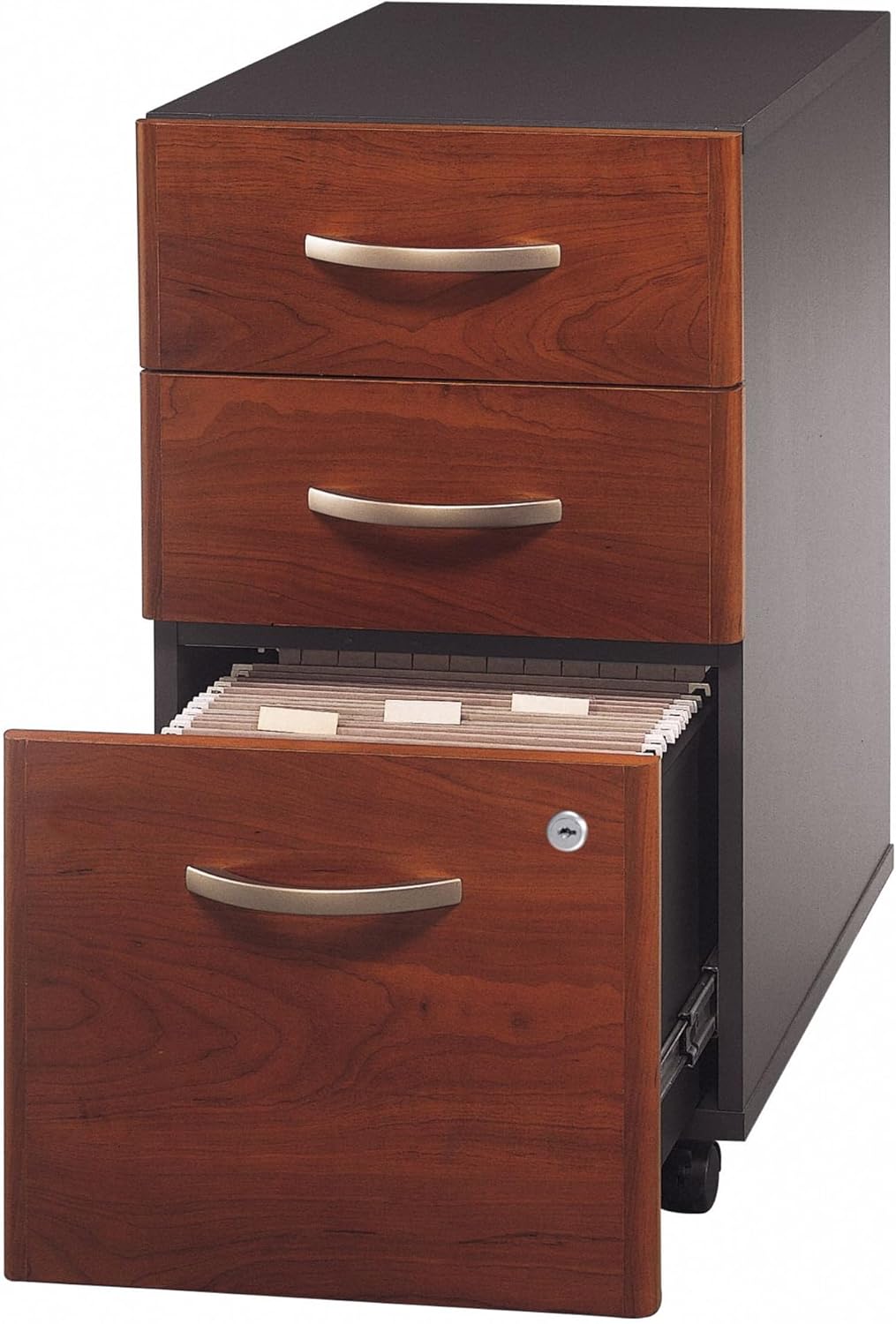 Bush Business Furniture Series C 3 Drawer Mobile File Cabinet in Hansen Cherry, Assembled Office Storage Unit for Home or Commercial Spaces