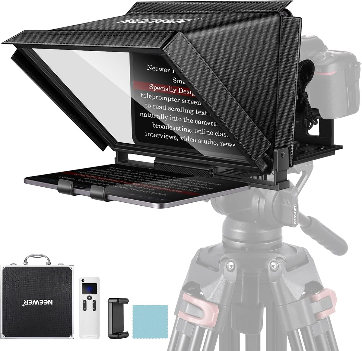Neewer X12 Aluminum Alloy Teleprompter for iPad Tablet Smartphone DSLR Cameras with Remote Control