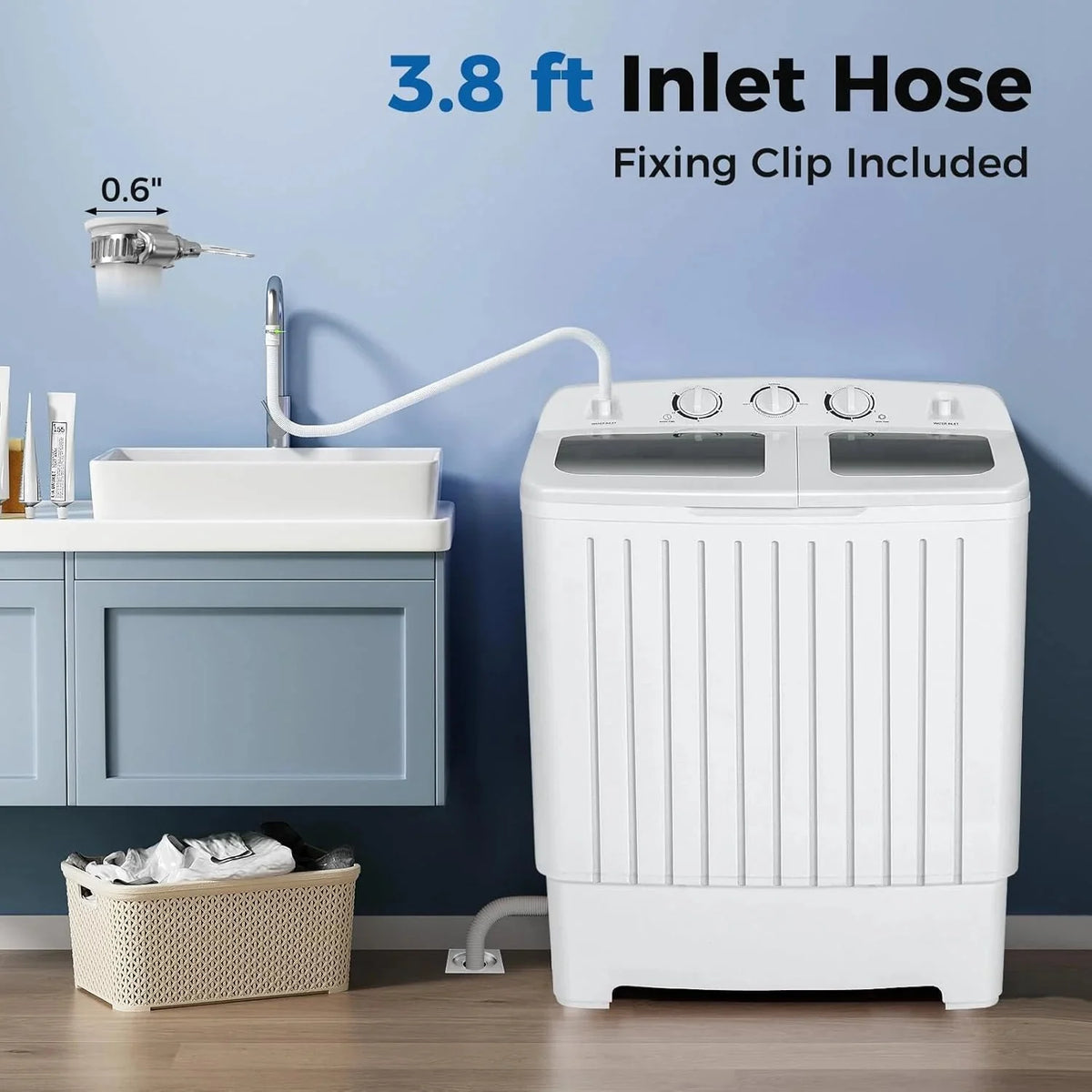 Portable Washing Machine, Twin Tub 20 Lbs Capacity, Washer(12 Lbs) and Spinner(8 Lbs), Durable Design, Timer Control, Compact Laundry Washer for RV, Apartments and Dorms, Grey+White