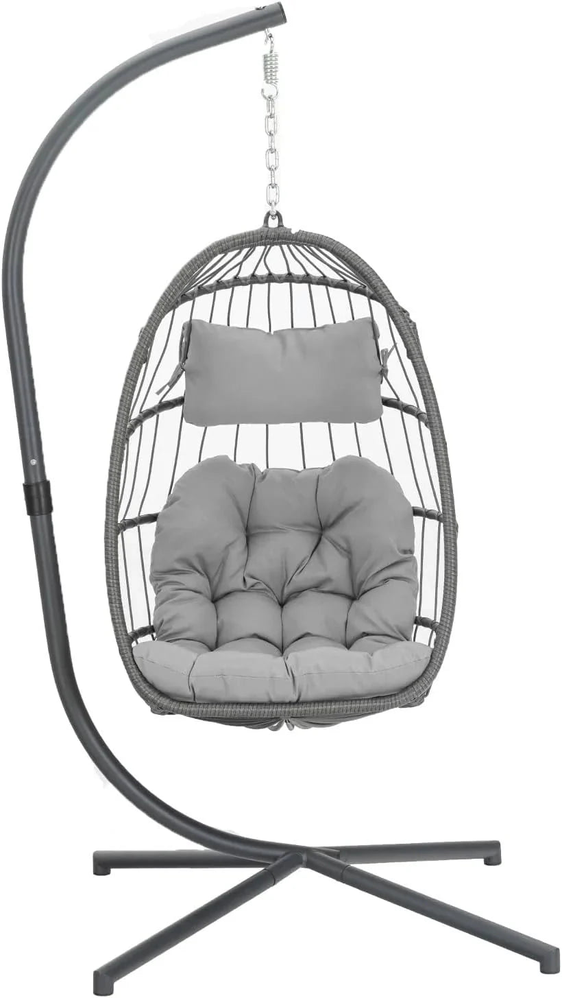Yechen Indoor Outdoor Egg Hanging Chair with Stand, Patio Wicker Swing Egg Chair Indoor Swinging Chair Outdoor Hammock Egg Chair 350lbs Capacity for Patio Bedroom Balcony, Charcoal Grey (EG-001)