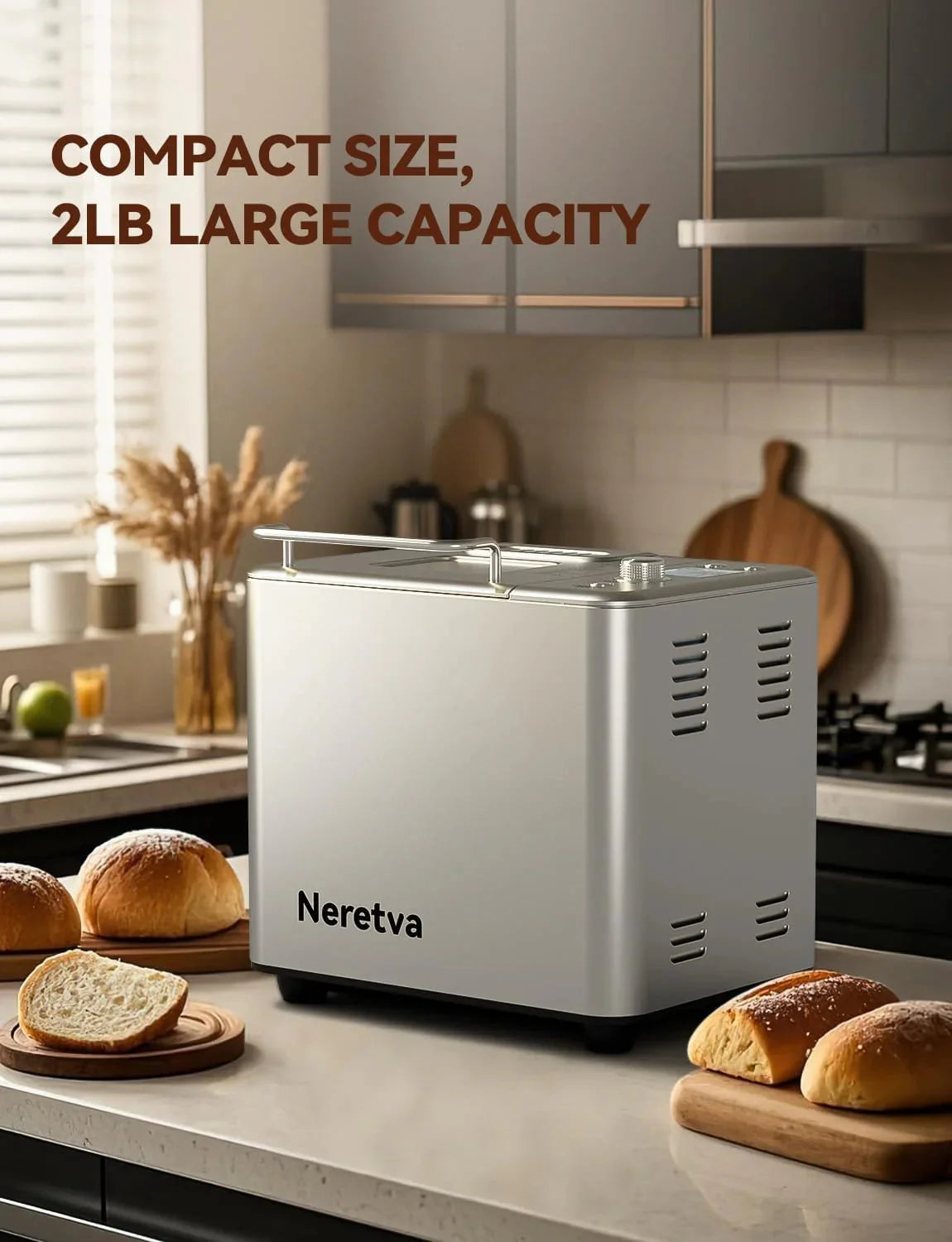 Neretva Bread Maker, 20-in-1 2LB Bread Maker Dual Heater Bread Maker Automatic with Non-Stick Ceramic Pan