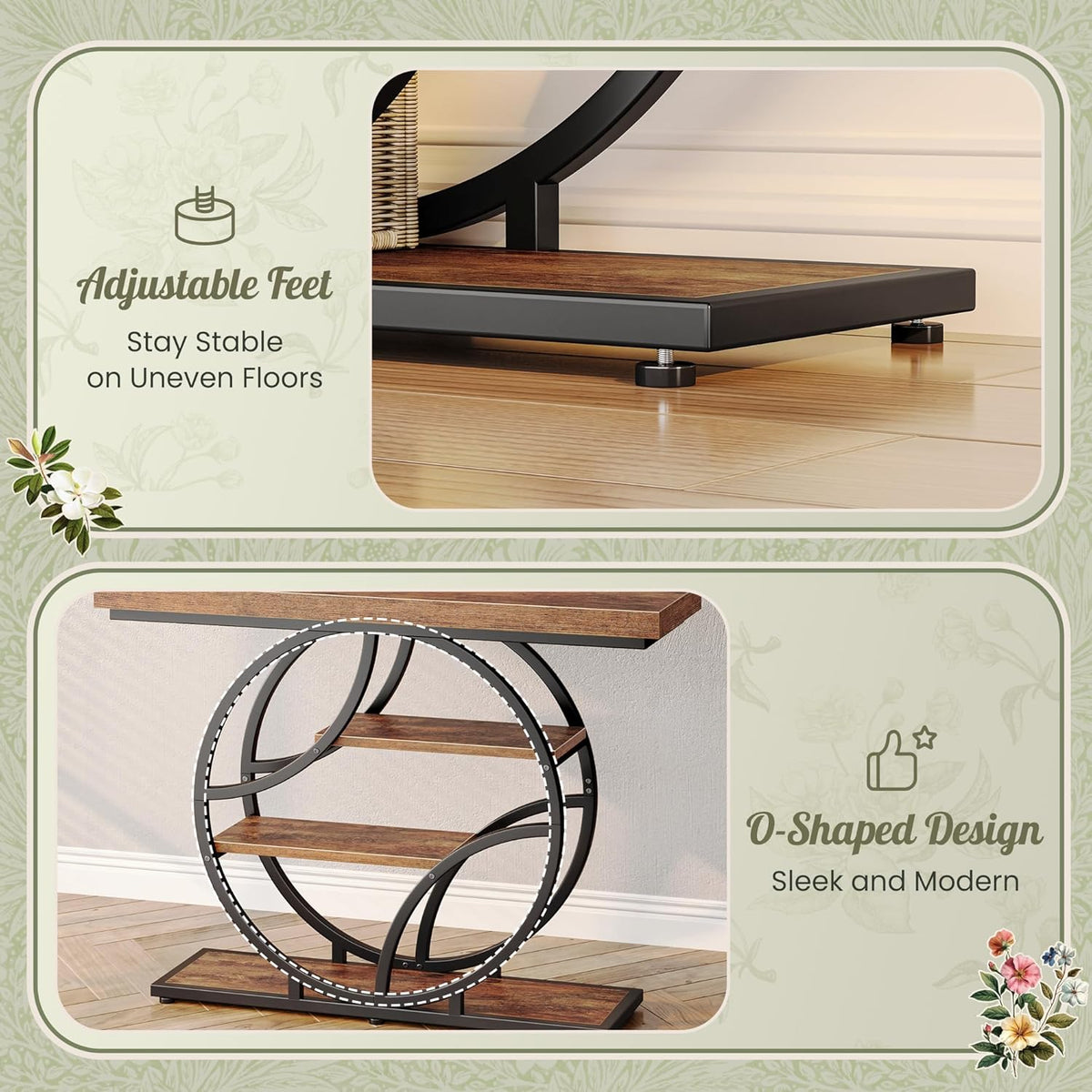 Huuger Modern Console Table, 41.3 Inch Sofa Table with Artistic Curved Metal Frame, Narrow Entryway Table for Hallway, Living Room, Behind Couch, Rustic Brown