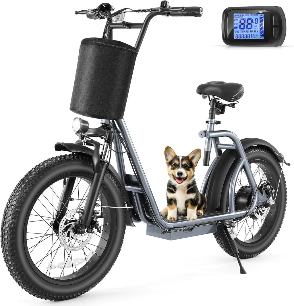 Caroma Peak 800W Foldable Adult Electric Scooter with 20-inch Wide Tires, 48V Battery, Basket, and Adjustable Seat