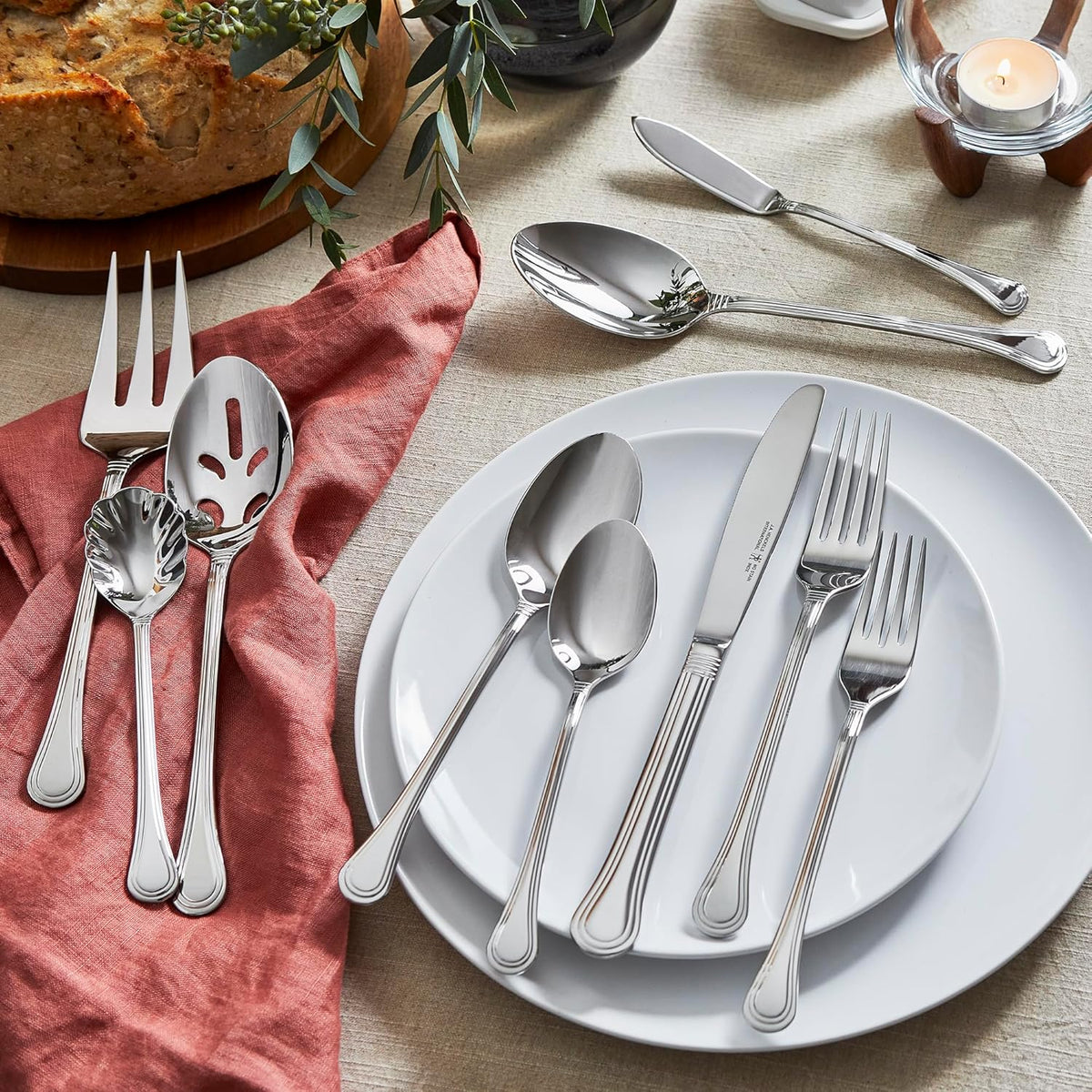 HENCKELS 65-Piece Astley Flatware Set,Silver