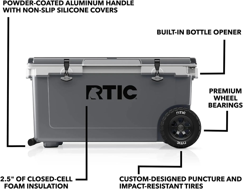 RTIC 72 QT Ultra-Light Wheeled Cooler, 30% Lighter, Portable