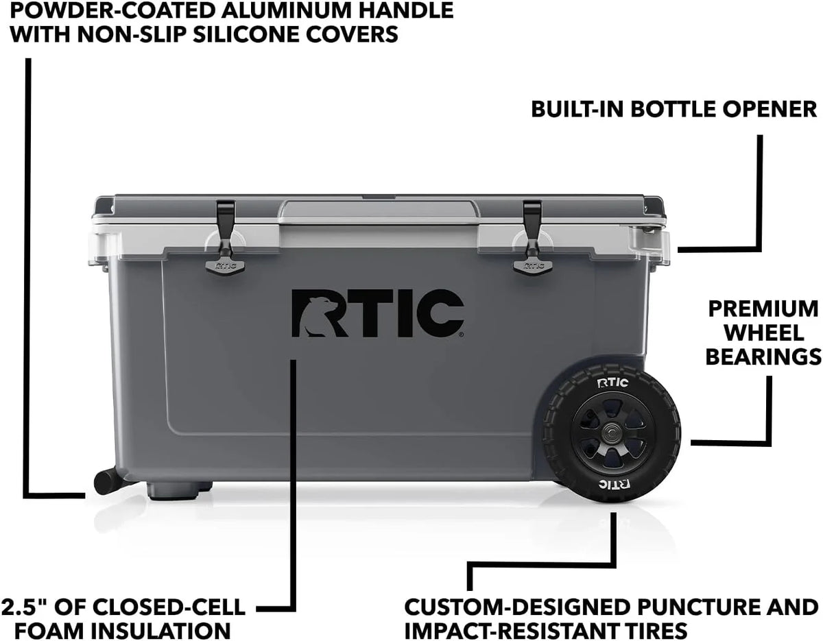 RTIC 72 QT Ultra-Light Wheeled Cooler, 30% Lighter, Portable