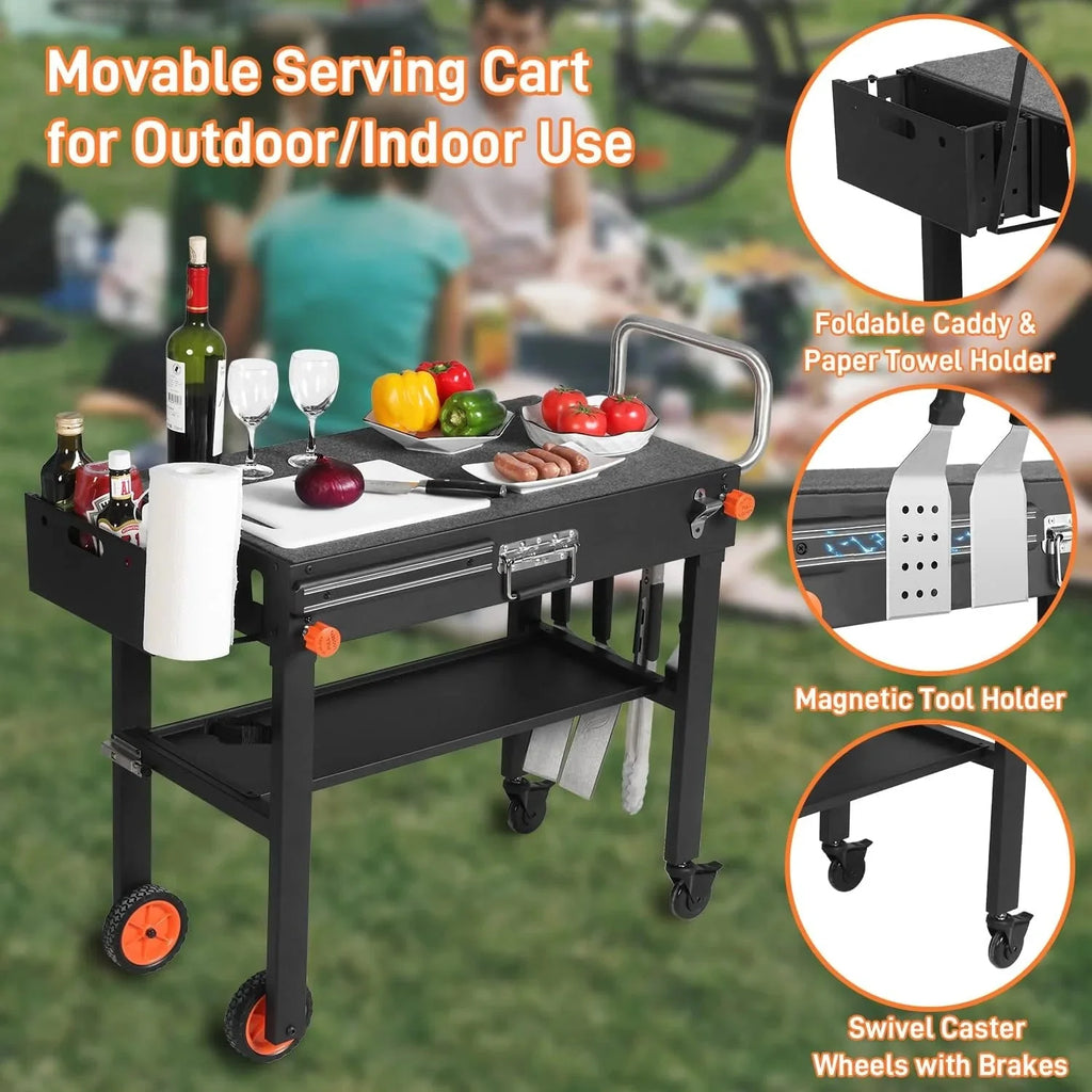 Portable Outdoor Grill Table, Folding Grill Cart Solid and Sturdy, Blackstone Griddle Stand Large Space, Blackstone Table with Paper Towel Holder, Grill Stand for Blackstone Griddle, Ninja Grills etc
