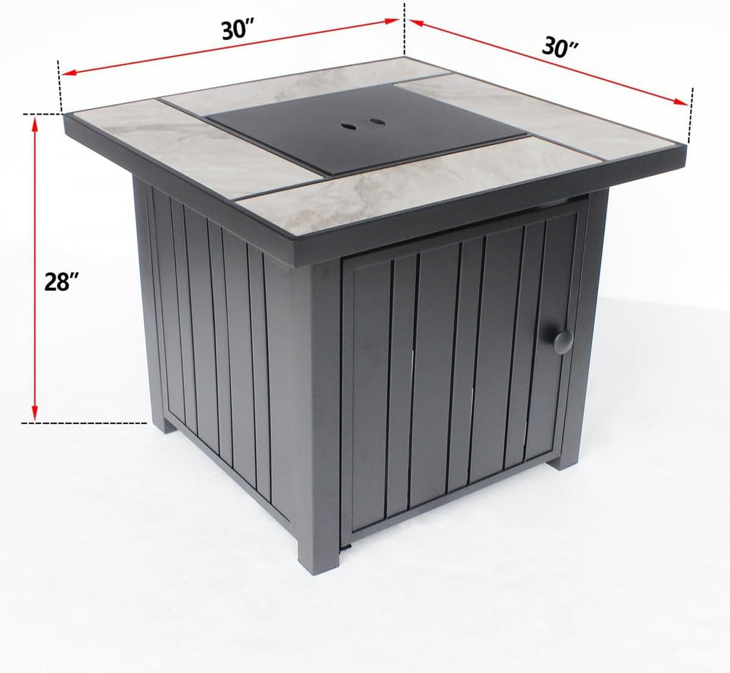 OutVue 30" Propane Fire Pit with Real Ceramic Tabletop, 50000 BTU Gas Firepit Table with Lid & Glass Rock, Outdoor Fire Pit for Dining or Party, Firepit for Outside, Patio, Garden, Yard