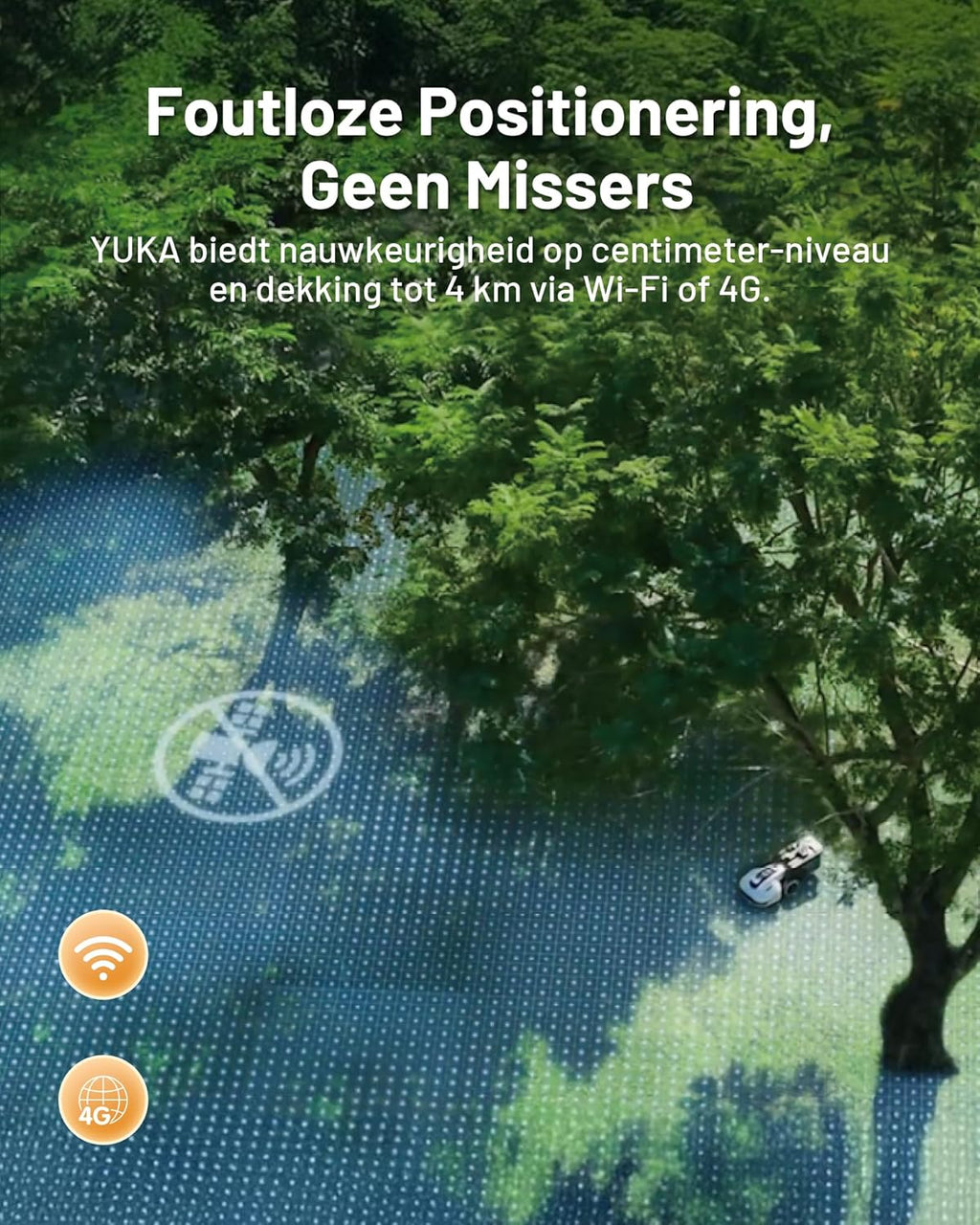 YUKA Mini 500H Robot Lawn Mower Reception 0.12 Acre, Max. 0.17 Acre, Ultrasense AI Vision+ RTK Positioning, Auto Mapping, App Control,45% Slope, Cutting Height 2''~3.5'', 3 Mowing Zones