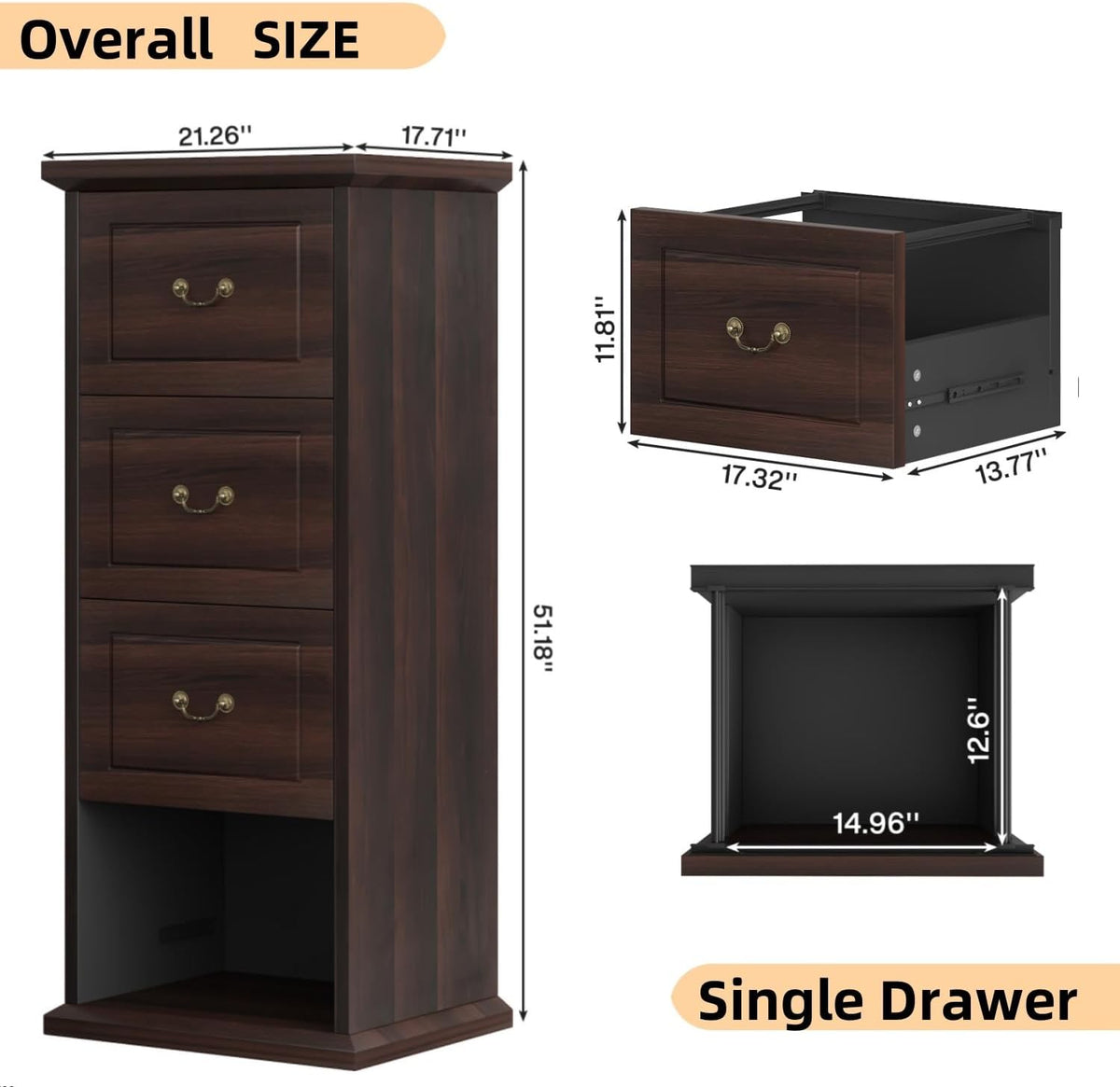 Tribesigns 4-Drawer File Filing Cabinet, Vertical File Cabinet Office Wood Filing Cabinet for A4 /Letter Size Narrow Tall File Storage for Home Office, Walnut