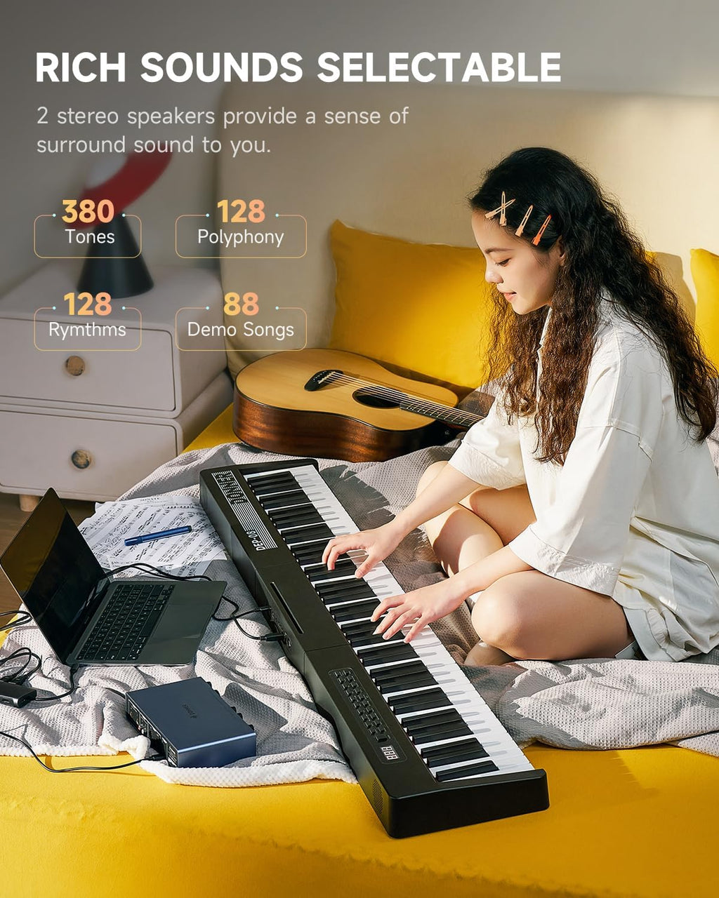 Donner Digital Piano Keyboard Velocity-Sensitive 88 Keys with Removable Piano Stand, Compact Beginner Home Electric Piano with Split Mode, LED Digital Tube for Display, and Triple Pedal DEP-08