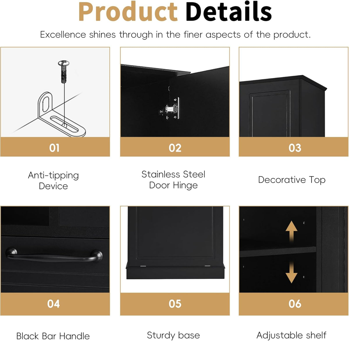 68" Tall Bathroom Storage Cabinet with Two Doors and Laundry Hamper for Home Display Organizer, Adjustable Shelf, Gray