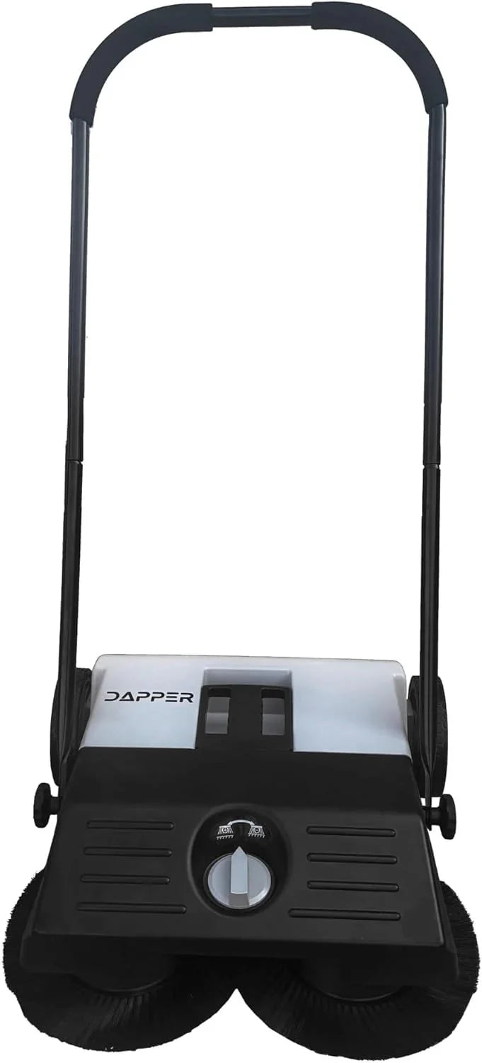 Walk-Behind Outdoor Hand Push Floor Sweeper - 5.25 Gallon Capacity - 25.5" Sweeping Width - Sweeps up to 27,900 ft² / Hour, Grey